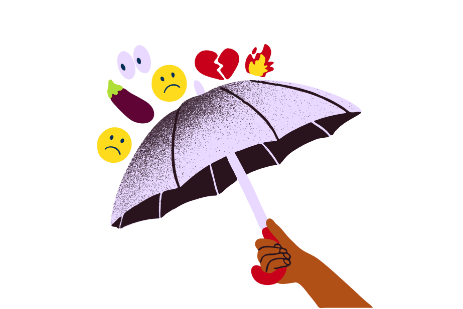 Ilustrim i një çadre duke u mbajtur lart për t'u mbrojtur nga emoji negative